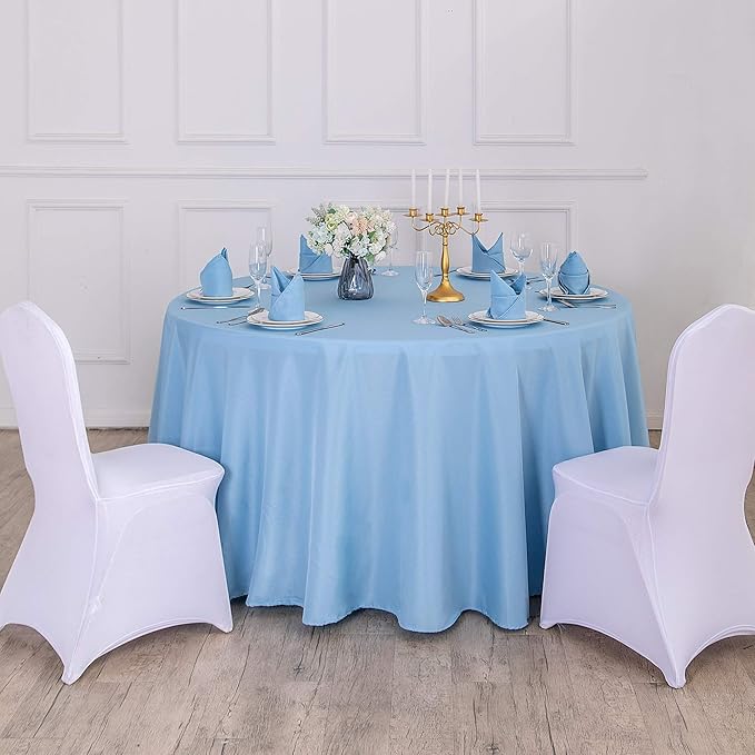 132 inch Round Tablecloth Washable Polyester Table Cloth Decorative Table Cover for Wedding Party Dining Banquet（132 inch,Blue Mist）