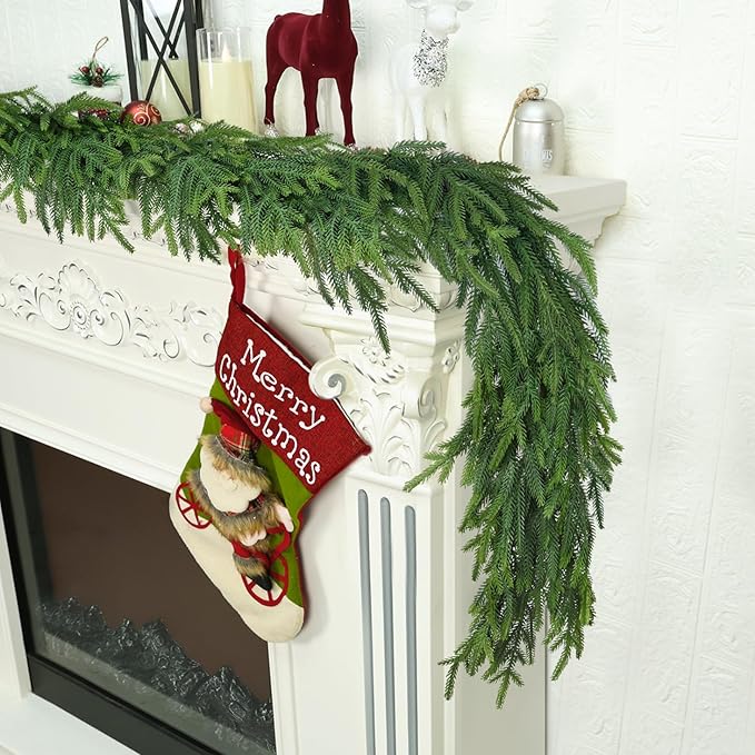 16 Ft Christmas Cedar Garland for Staircase Railing Real Touch Soft Bendable Faux Winter Xmas Greenery Pine Garlands Mantle Garland for Decoration for Window Fireplace Door Railing Wall Home Decor