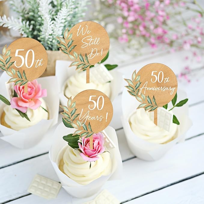 Custom Cupcake Toppers Cake Decorations in Wood for Wedding Engagement Baby Shower Birthday Party etc. (Design A / 36 PCS)