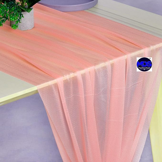 MDS 25 Pack 10ft Chiffon Table Runner 29 x 120 Inches Sheer Wedding Runner Romantic Rustic Table Runner for Wedding Decorations, Birthday Parties, Bridal Shower Party Arch Decor - Peach