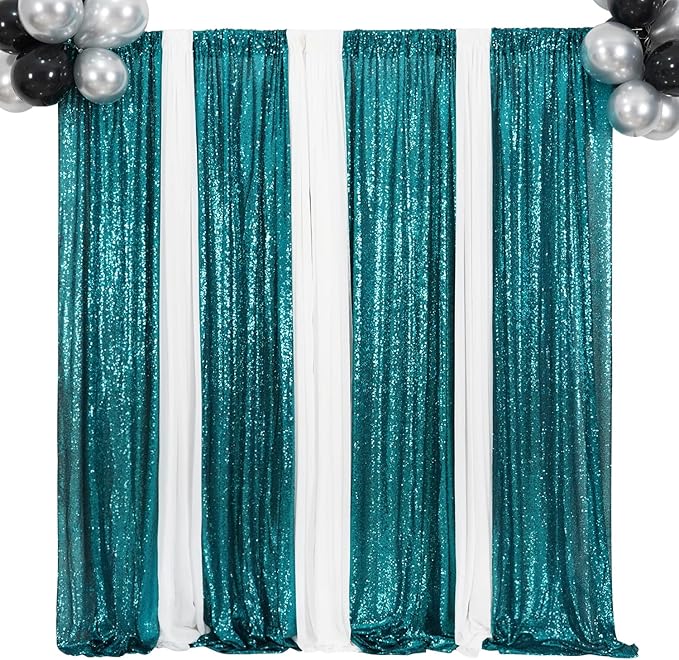 Poise3EHome Teal Sequin Backdrop Curtain,4 Panels 2FTx8FT Glitter Background for Party Birthday Party Baby Shower Wedding Christmas Thanksgiving Halloween Holiday Festival Decor