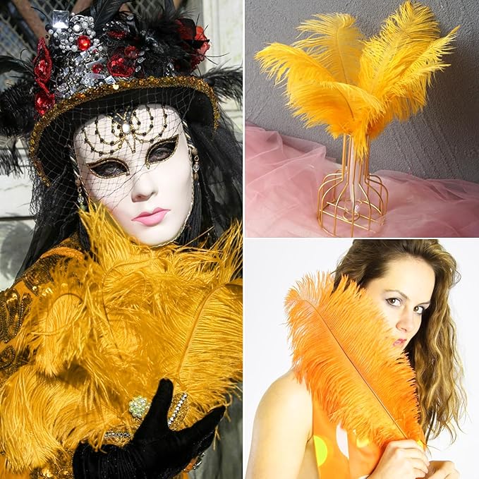 NEWONG 30pcs Gold Ostrich Feathers Natural Bulk 11-14inch(28-35cm) Vase Craft Wedding Home Party Centerpieces Christmas Day Decoration