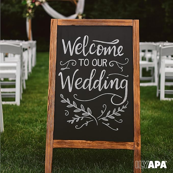 Ilyapa Wooden Sandwich Board Signs Outdoor A Frame Chalkboard Sign with Eraser & Chalk - Magnetic Sidewalk Sign 20x40 - Chalkboard Easel for Restaurant, Business or Wedding