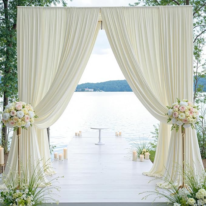 20×12ft Wrinkle Free Ivory Backdrop Curtain for Wedding Parties, 4 Panels 5×12ft Long Soft Silky Polyester Backdrop Drapes Cream Photo Back Drop Curtains for Party Photography Background Cloth