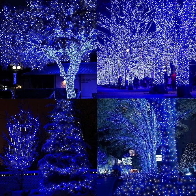 LAMPHOME 66ft Christmas Decorative Mini Lights, 200 LED Transparent Wire Fairy Starry String Lights Plug in, 16 Lighting Modes for Indoor Outdoor Xmas Tree Wedding Party Decoration (White +Blue)