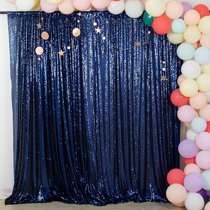 ShinyBeauty Navy Blue Backdrop 2FTx8FT Sequin Backdrops 8 Panels Photo Backgrounds Shimmer Background Sparkly Curtains 16FTx8FT for Baby Shower Party Studio Decor