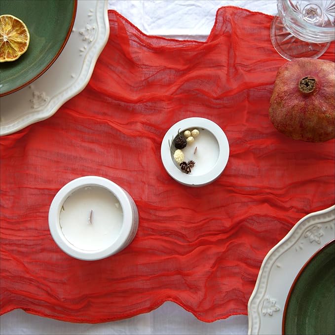 Red Table Runner Cheesecloth 142'' Rustic Gauze Wedding Runner, Christmas Cheese Cloth Tablecloth, Gauze Cheesecloth Wedding Shower Decorations Rustic Theme Tablecloth