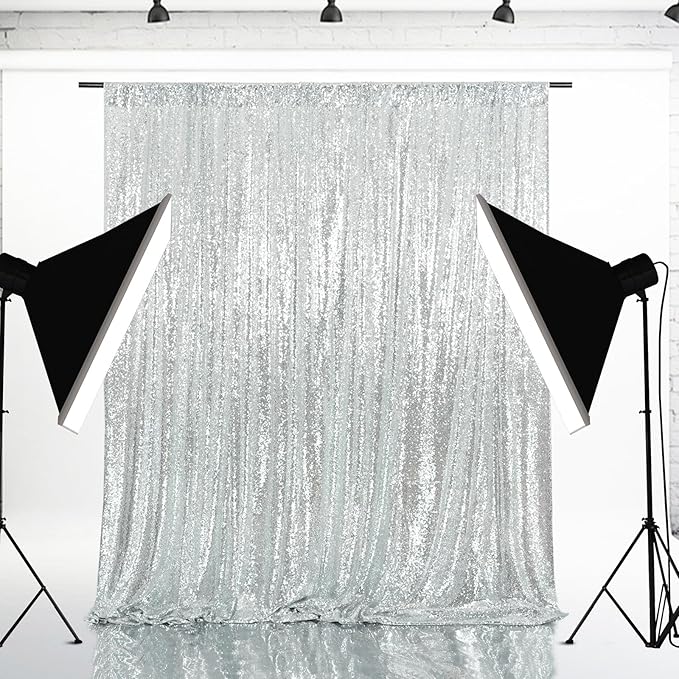 Eternal Beauty Silver Sequin Backdrop, 4x7 Ft Glitter Background Curtains for Shimmer Photography Party Wedding Birthday Back Drop Decor