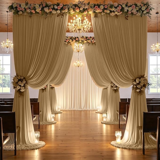 8 Panels Beige Backdrop Curtains for Party Background, Wrinkle Free Beige Photo Curtains Backdrop Drapes Back Drop Cloth for Wedding Birthday Photography Baby Shower Decor, 40ftx10ft