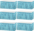 6 Pack 29x108 Inch Metallic Foil Fringe Tinsel Table Skirts Banner for Rectangle Tables Streamer Garland Backdrop for Wedding, Birthday, Parade Floats, Halloween Party Decoration(Light Blue)