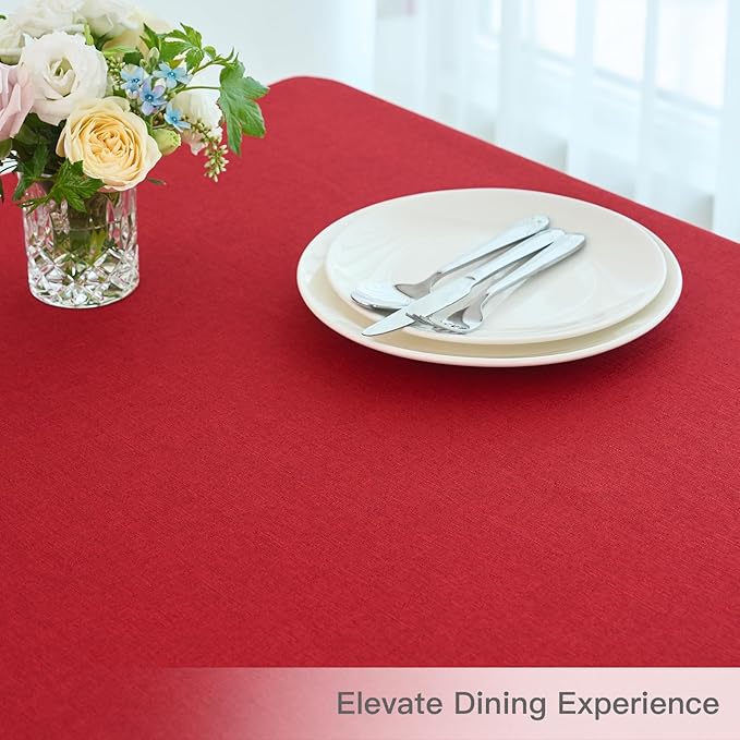 maxmill Linen Texture Tablecloth Stain Resistant Waterproof Wrinkle Free Spillproof Washable Slubby Texture Christmas Table Cloth for Dining Room, Holiday Party Dinner, Rectangle 60 x 140 Inch, Red