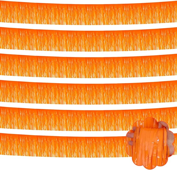6 Pack 10 Feet Foil Fringe Garland Metallic Tinsel Streamers Banner Wall Hanging Backdrop Banner for Parade Floats, Thanksgiving, Christmas, Birthday, Halloween Party Decorations(Macaron Orange)