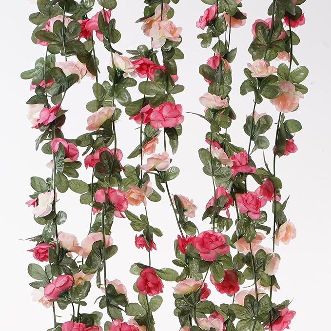 5 Pcs 41FT Flower Garland, Artificial Rose Garland Flowers Plants Fake Flower Hanging Rose Ivy, Birthday Party Valentine's Day Wedding Wall Arch Decor（Pink）