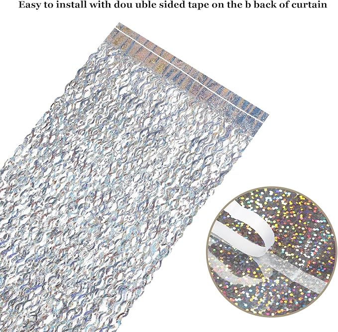 4 Pack Silver Tinsel Backdrop - CYLMFC 3.3 ft x 6.6 ft Streamer Metallic Tinsel Foil Fringe Curtains Photo Booth Props Wall Curtains for Bachelorette Birthday Party Decor