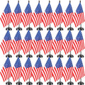 24 Pcs American Desk Flag Set Small USA Flags for Table with 13" Black Pole, Black Base and Spear Top, American Flag for Home Office Party Festival Celebrations Decor