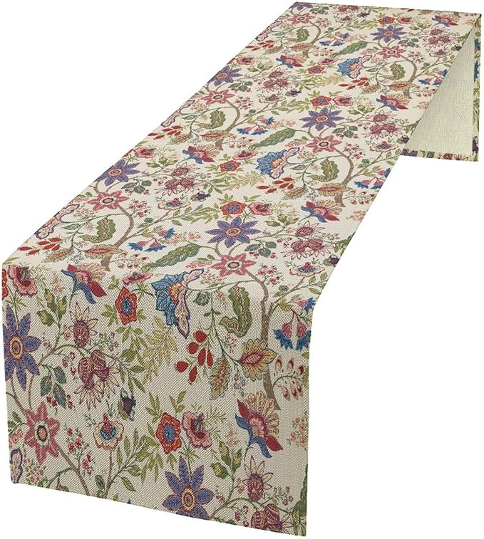 Spring Floral Table Runner, Boho Floral Pattern Natural Plant Table Decoration for Home Kitchen Restaurant Holiday Party,13in（33cm） W * 60in（152cm） L