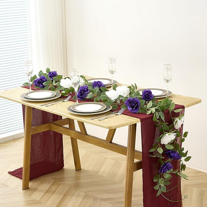 Carlita's Blooms Artificial Rose Garlands Purple Rose Vines Leaves Banners Hanging Floral Garland Fake Flower Vine Wall Decorations