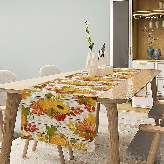 Autumn Table Runner,Seasonal Pumpkins Thanksgiving Kitchen Dining Table Decoration for Home Party Decor 13x120 Inch