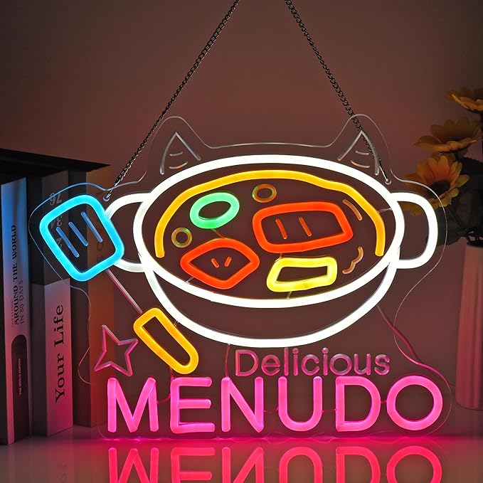 CNBEYOUNG Menudo Neon Sign, Neon Lights Hanging Wall Art Decoration for Mexican Restaurant Shop Bar Cafe Kitchen Party Home Decor, USB Powered Ultra Bright Dimmable,15.43x 12.2inches