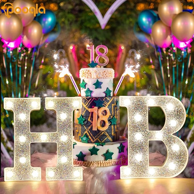 Pooqla Light Up Letters, LED Marquee Letters for Silver Birthday Decorations, Battery Powered Night Light Teenager Girl Room Decor, Gift for Girls Boys Wedding Bedroom Christmas Party Decor, Letter I