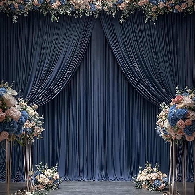 20ftx12ft Wrinkle Free Navy Blue Backdrop Curtain, 4 Panels 12FT Height Navy Blue Wedding Backdrop Drapes, Silky Polyester Back Drop Cloth for Birthday Photography Background Party Backdrop Draping