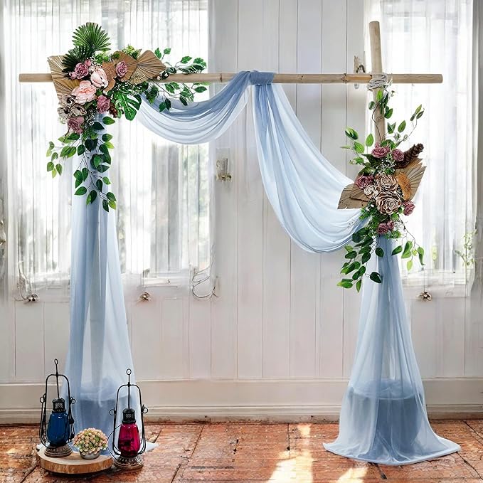MDS Halloween Chiffon Draping Fabric - 2 Panel, 30" Wide x 30ft Long - Sheer Spooky Arbor & Canopy Drapery for Haunted House Backdrops, Party Ceilings, DIY Costumes & Themed Events - Dusty Blue