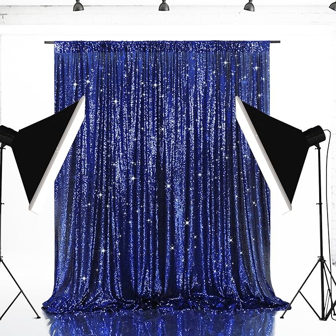 Eternal Beauty Navy Blue Sequin Backdrop, 4x7 Ft Glitter Background Curtains for Shimmer Photography Party Wedding Birthday Independence Day Back Drop Decor