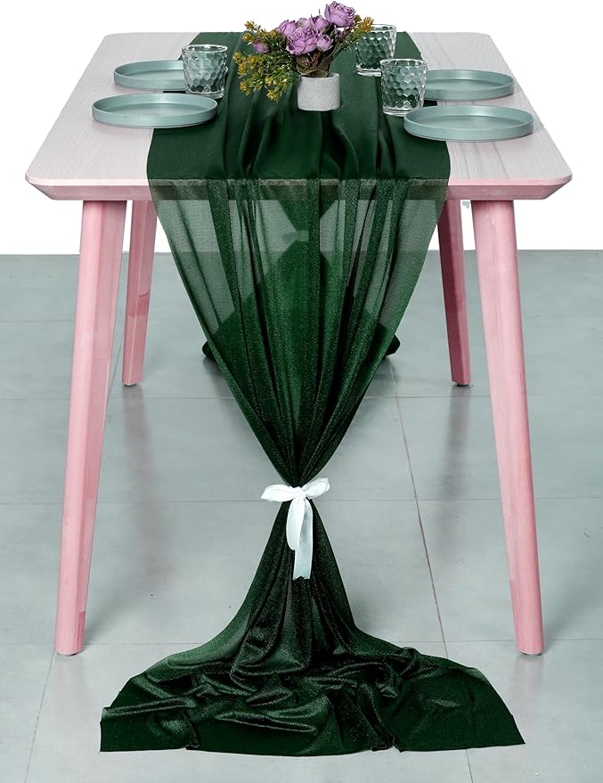 MDS Halloween Chiffon Table Runner - 15 Pack, 29 x 170 Inches, 14ft Each - Sheer Spooky Table Runners for Haunted House Parties, Trick-or-Treat Tables, Witchy Décor, Wedding & Events - Hunter Green