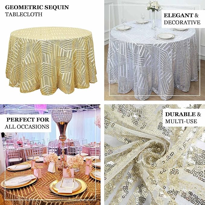 Efavormart 120" Silver Sparkly Sequin Geometric Tulle Round Tablecloth