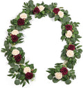 ponatia 6.5FT Handcrafted Artificial Rose Flower Garland, Eucalyptus Greenery Garland for Wedding Ceremony Garlands Backdrop Arch Flowers, Reception Table Decorations (Burgundy & Ivory Cream)