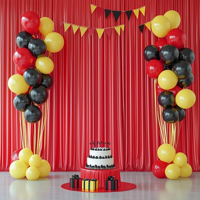 50ftx14FT Wrinkle Free Red Backdrop Curtain, 10 Panels 14FT Height Red Wedding Backdrop Drapes, Silky Polyester Back Drop Cloth for Birthday Photography Background Party Backdrop Draping