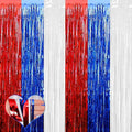 4 Pack 3.2Ft x 6.6Ft Independence Day Fringe Curtain Backdrop, Red Blue White Metallic Tinsel Foil Fringe Streamers Curtains Background for Photo Booth Birthday Wedding Carnival Party Decorations