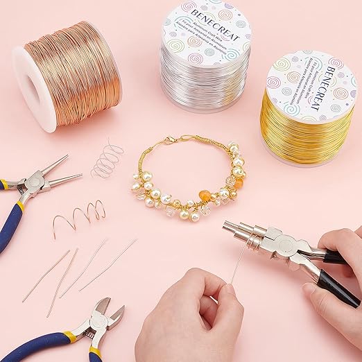 BENECREAT 20 Gauge 770FT Aluminum Wire Anodized Jewelry Craft Making Beading Floral Colored Aluminum Craft Wire - Yellow Gold