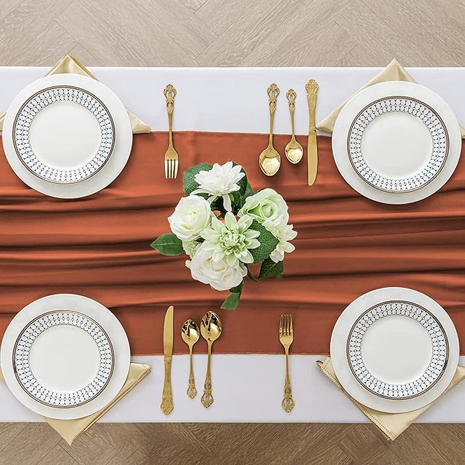 2 Pack 10 Ft Chiffon Table Runner Rust Gauze Long Table Runners 27x120 Inches Sheer Tulle Table Runner for Rustic Wedding Reception Bridal Shower Decorations Birthday Party