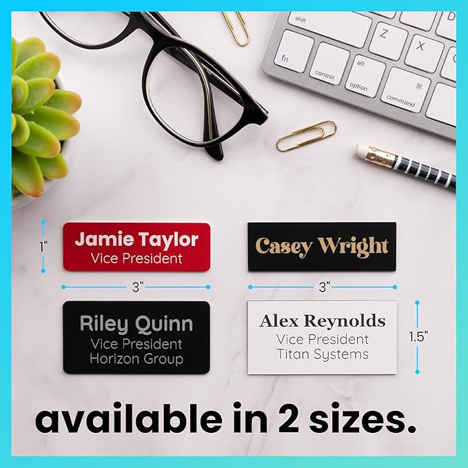 ExcelMark Custom Name Tag - Engraved Name Badge with Pin or Magnetic Backing, 16 Colors, 6 Fonts, and 2 Sizes to Choose from (Bronze w/Black Letters, 1.5"x 3")