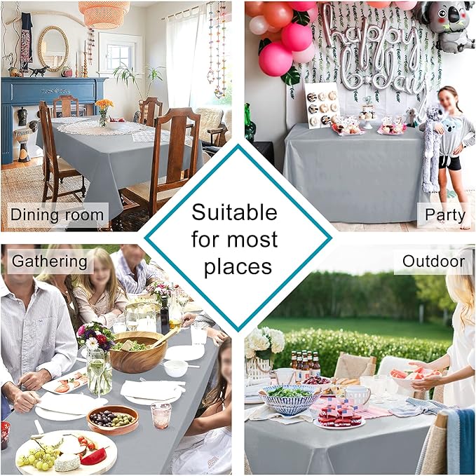 Hiasan Silver Grey Rectangle Tablecloth - Waterproof and Spillproof Washable Fabric Table Cloth for Dining Room Kitchen Party and Outdoor, 54 x 80 Inch