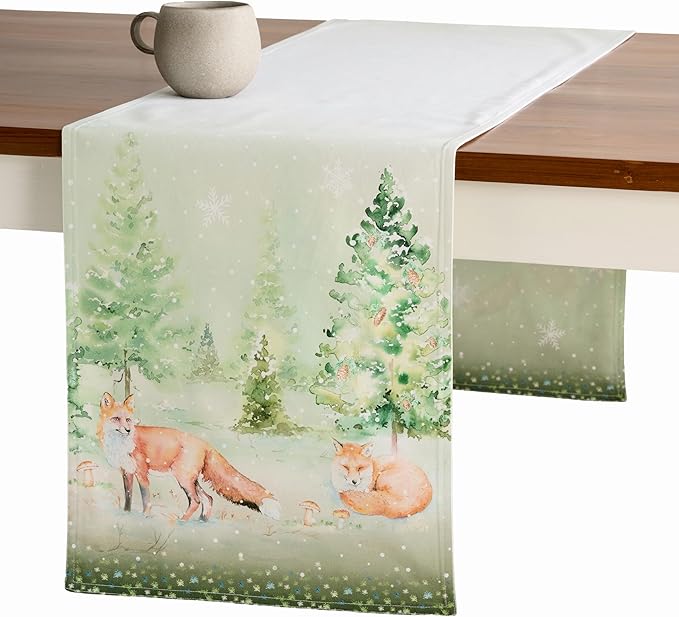 Maison d' Hermine Table Runner 100% Cotton Double Layer Table Runners 108 inches Long for Thanksgiving Christmas Decorations Home Kitchen Dining Party Wedding (Winter Mornings, 14.5" x 108")