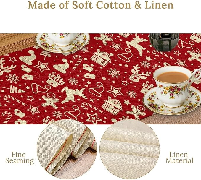 Christmas Table Runner,Seasonal Winter Deer Table Decoration Snowflake Table Cloth Kitchen Dining Table Decoration for Home Party Decor 13x70 Inch