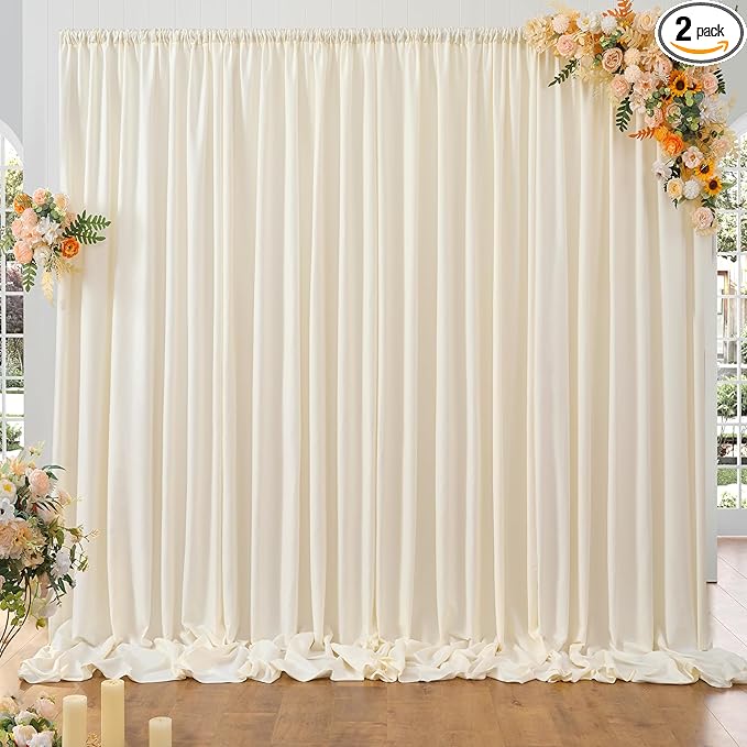 10ft x 10ft Thick Ivory Backdrop Curtains for Parties, 2 Panels 5ft x 10ft Non See Through Ivory Polyester Wedding Drapes Photo Backdrop for Birthday Party Graudation Photography Home Decor
