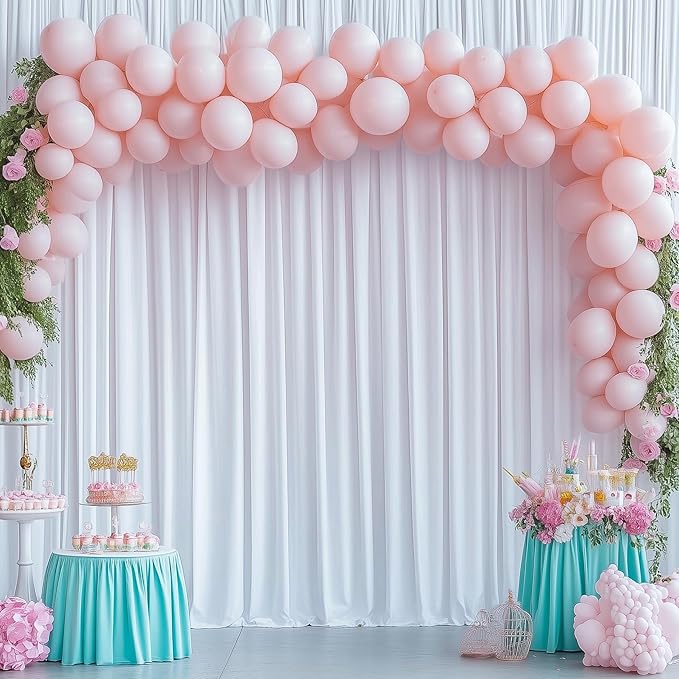 50ft x 15ft White Wrinkle Free Backdrop Curtains for Parties,Silky Polyester Fabric Wedding Ceiling Drapes, 10 Panels 15ft Photo Back Drop Drapes for Baby Shower Photography Stage Background Cloth