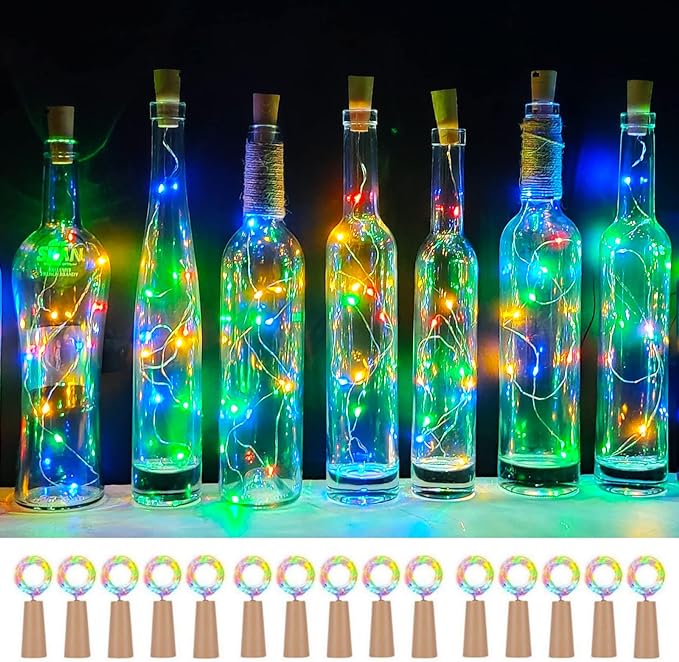 Wine Bottle Lights with Cork 15Pack 10 LED 40 Inches Battery Operated Silver Wire Liquor Fairy Mini String Lights for Party Christmas Halloween Wedding Decoration