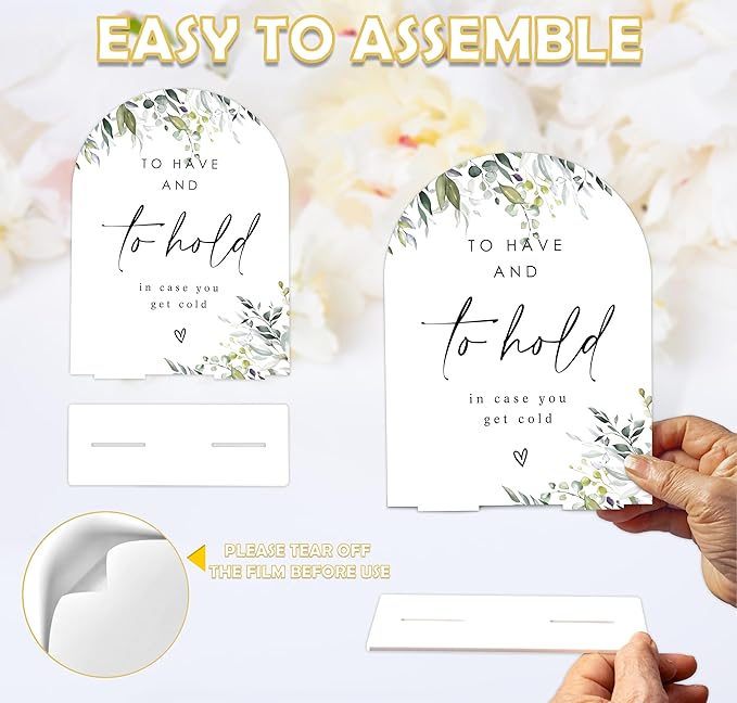 Greenery Wedding Blanket Sign, 6 x 8 Inch White Arch Acrylic Wedding Sign with Holder, Wedding Sign for Ceremony and Reception, Wedding Decoration, Wedding Supplies - LY30