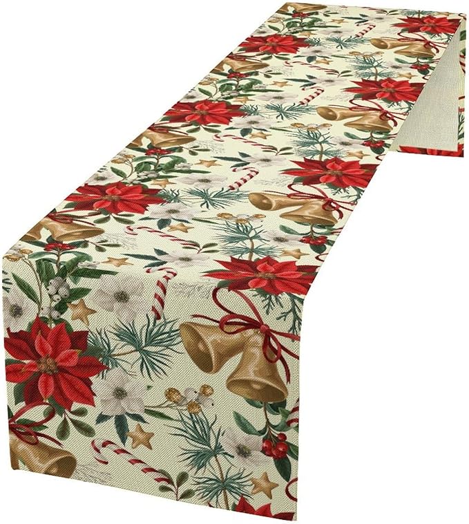 Christmas Table Runner, Seasonal Winter Xmas Holiday Kitchen Dining Table Decoration for Home Party Decor 13x36 Inch