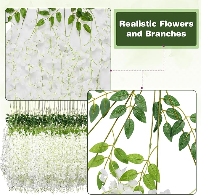 Wisteria Hanging Flowers,Fake Hanging Flowers, Wisteria artificiales Garland for Home Wedding Arch Floral Party Garden Ceremony Outdoor Decor,3.6 feet Long(50,White)