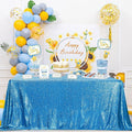 QueenDream Aqua Blue Tablecloth 90 x 132 Inch Sequin Tablecloth for Party Decorations Glitter Tablecloth for Bridal Baby Shower Wedding