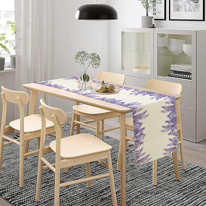 Purple Lavender Table Runner Vintage Watercolor Modern Kitchen Restaurant Decoration Suitable for Indoor and Outdoor Wedding Party Banquet Table Runner 13x70 Inch