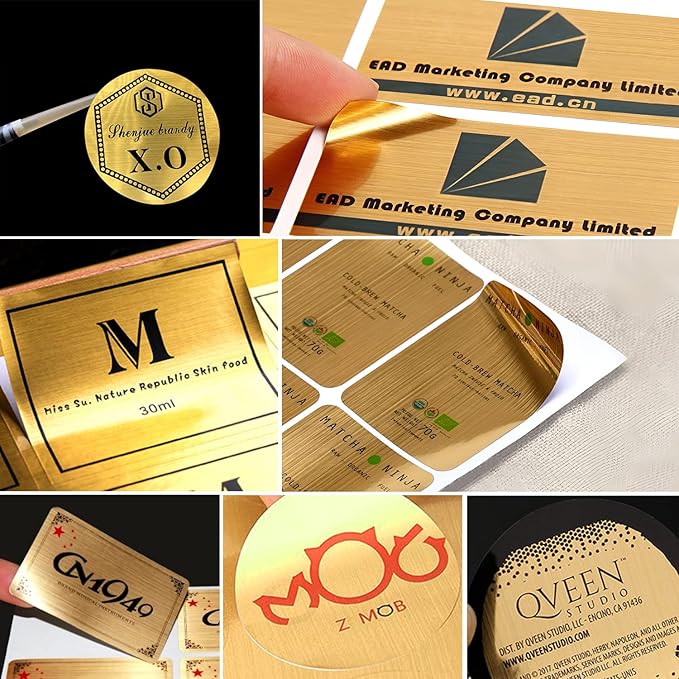 Custom Logo Stickers for Business, Personalised Logo Labels, Waterproof, Perfect for Branding & Packaging (Brushed Gold)
