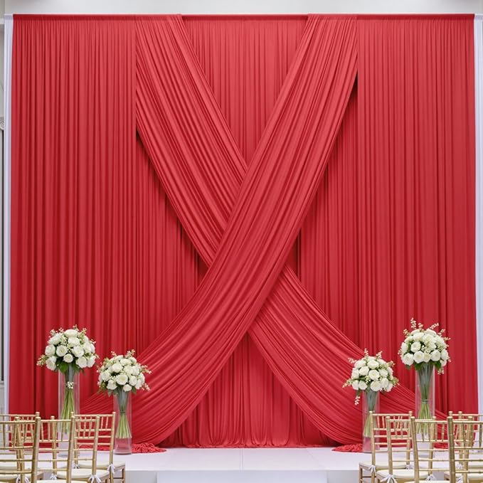 50×12ft Wrinkle Free Red Backdrop Curtain for Wedding Parties,10 Panels 5×12ft Long Soft Silky Polyester Backdrop Drapes Red Photo Back Drop Curtains for Photography Stage Christmas Background Cloth