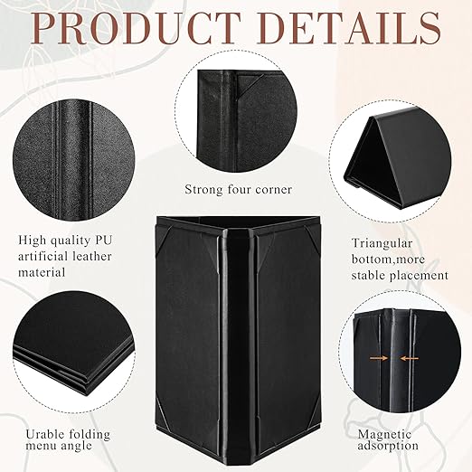 12 Pcs 5 x 7 Inch Triangle Menu Holders for Restaurant 3 Side Leatherette Table Tent Frame Menu Sign Cover Bulk for Restaurant Coffee Cafe Bar Wedding Drink Dessert