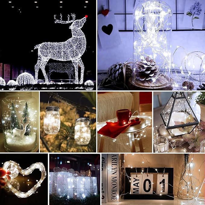 pozzolanas 8 Pack White Battery Operated String Lights - 7ft Waterproof Fairy Lights with 20 LEDs for Home, Mason Jar, Party, Wedding, Halloween, Christmas Decorations